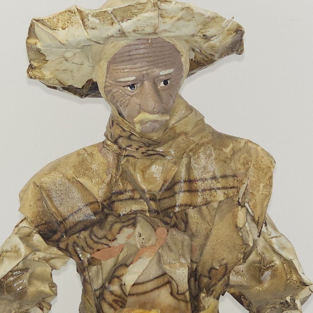Vintage Folk Art Old Man Figurine Paper Mache Handmade Art Old Man w Mustache